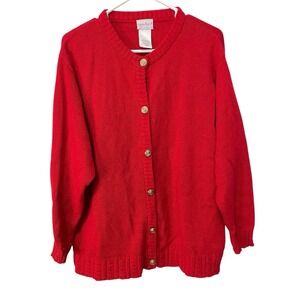 Bobbie Brooks Large Red Cardigan Gold Button Cable Trim Grandmacore Festive